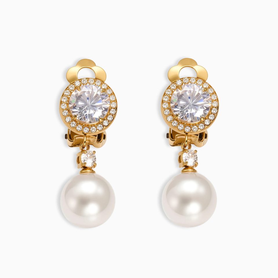 Gold 5A Zircon Faux Pearl Drop Ear Cuff Earrings – Stainless Steel Jewelry Main Image