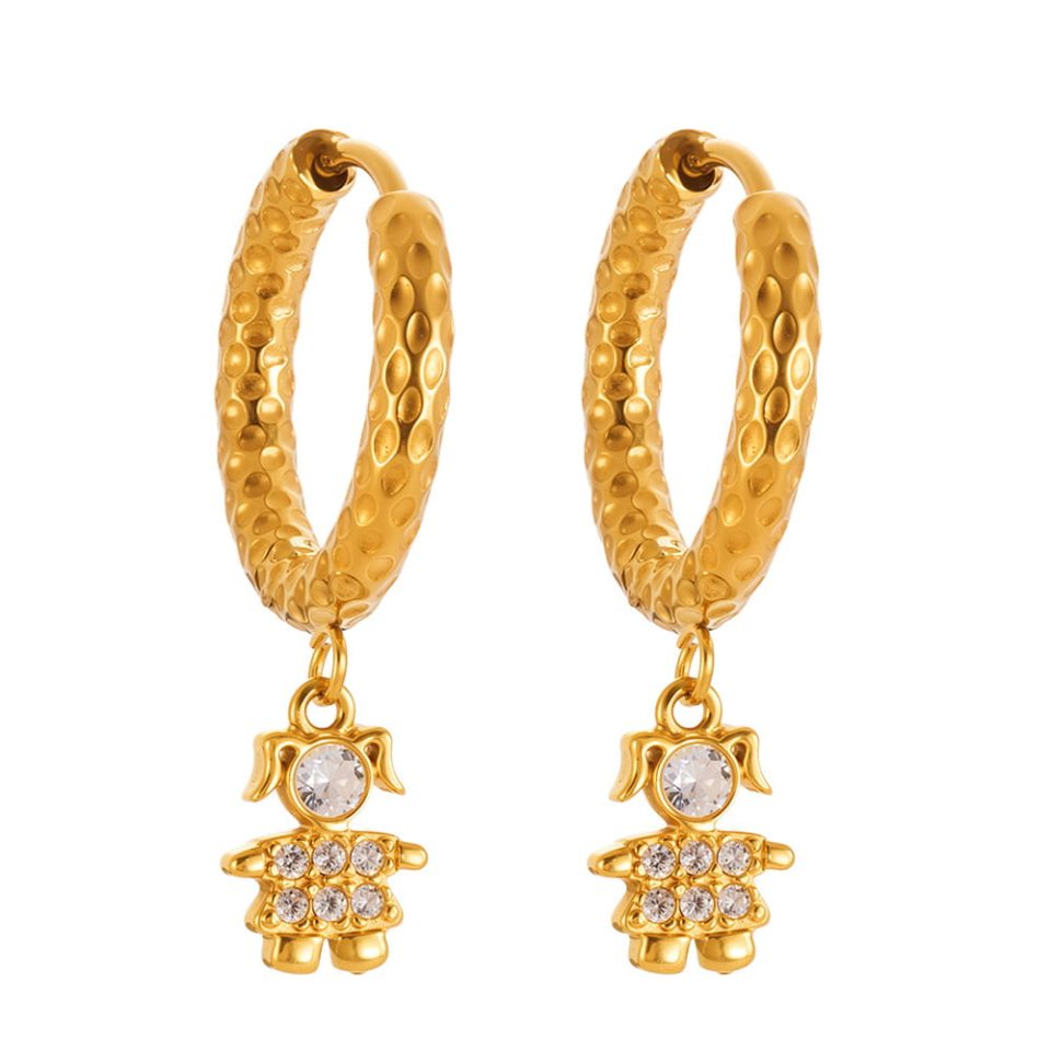 Fashion Little Prince and Rose Zircon Diamond Earrings in gold on white background
