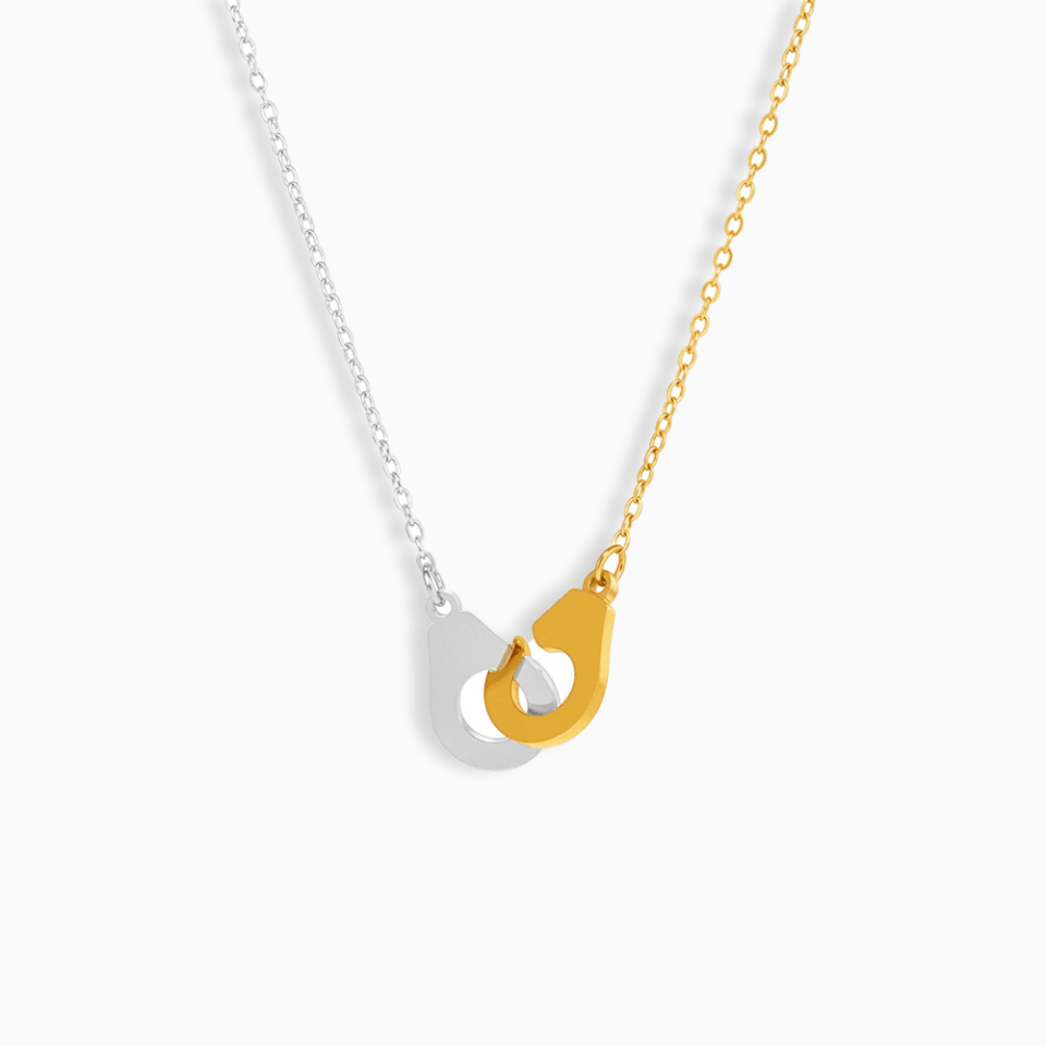 Handcuff Pendant Necklace in Stainless Steel, Two-Tone Design 43+5cm