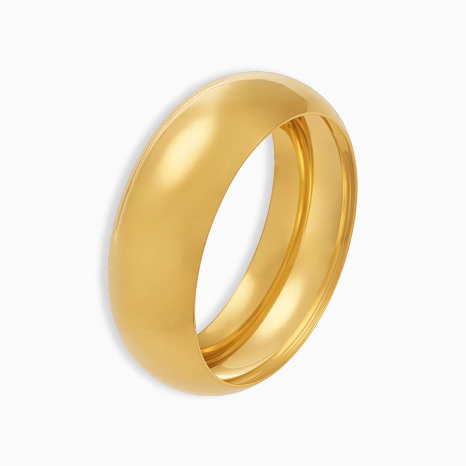 Gold Polished Wide Stainless Steel Bangle 15mm on White Background
