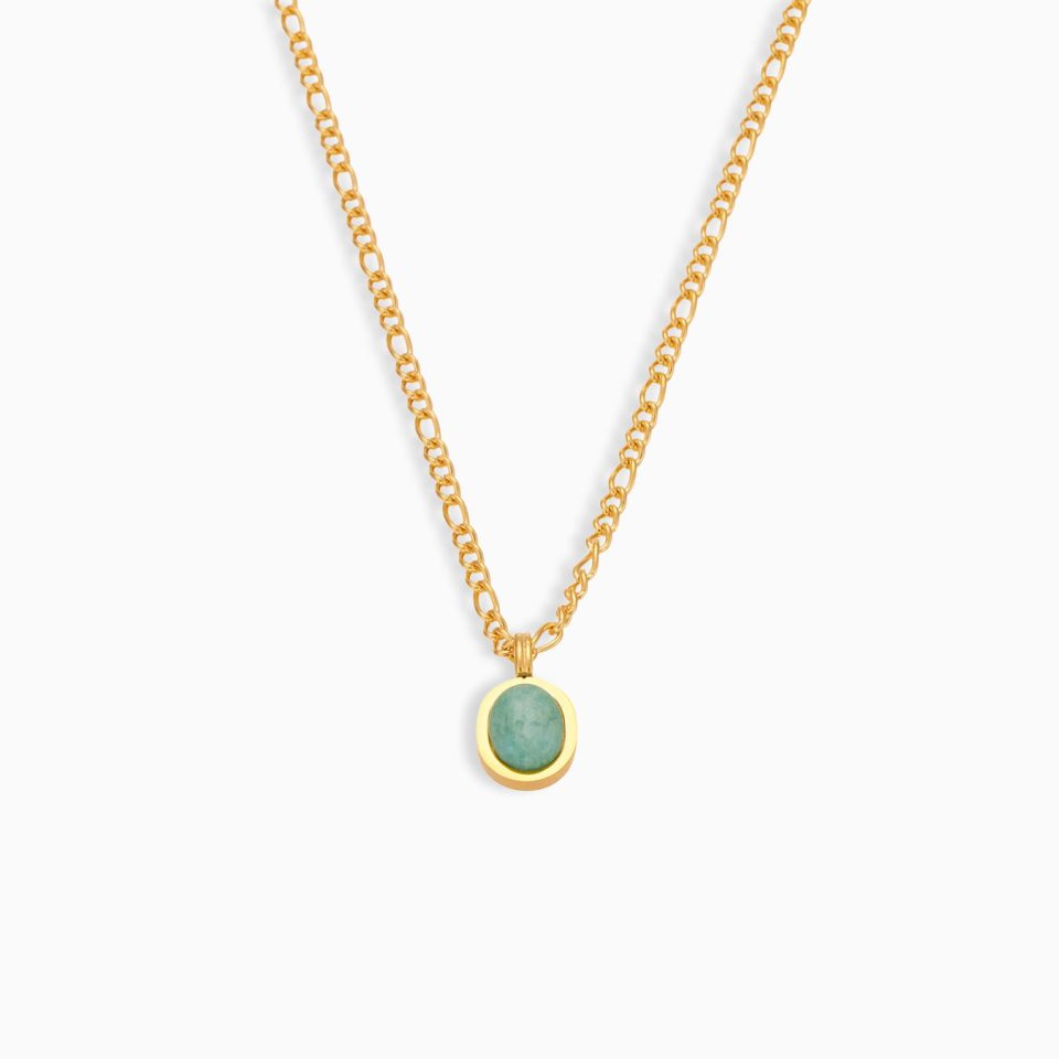 Natural Turquoise Oval Pendant Necklace in Gold – Stainless Steel Jewelry 40+5cm