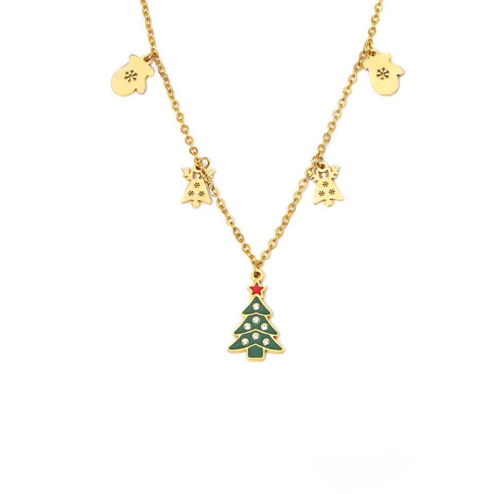 Christmas tree inlaid zircon DIY necklace P1675---