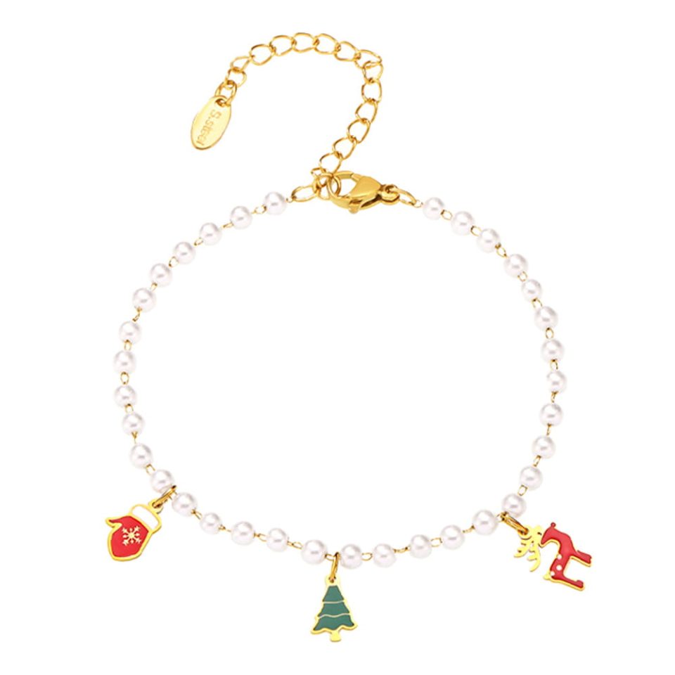 Cute Christmas Enamel Charm Bracelet in Gold | Stainless Steel Jewelry