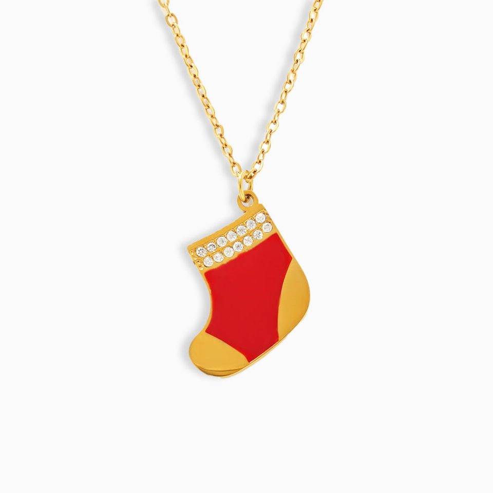 Gold Christmas Stocking Necklace P1671