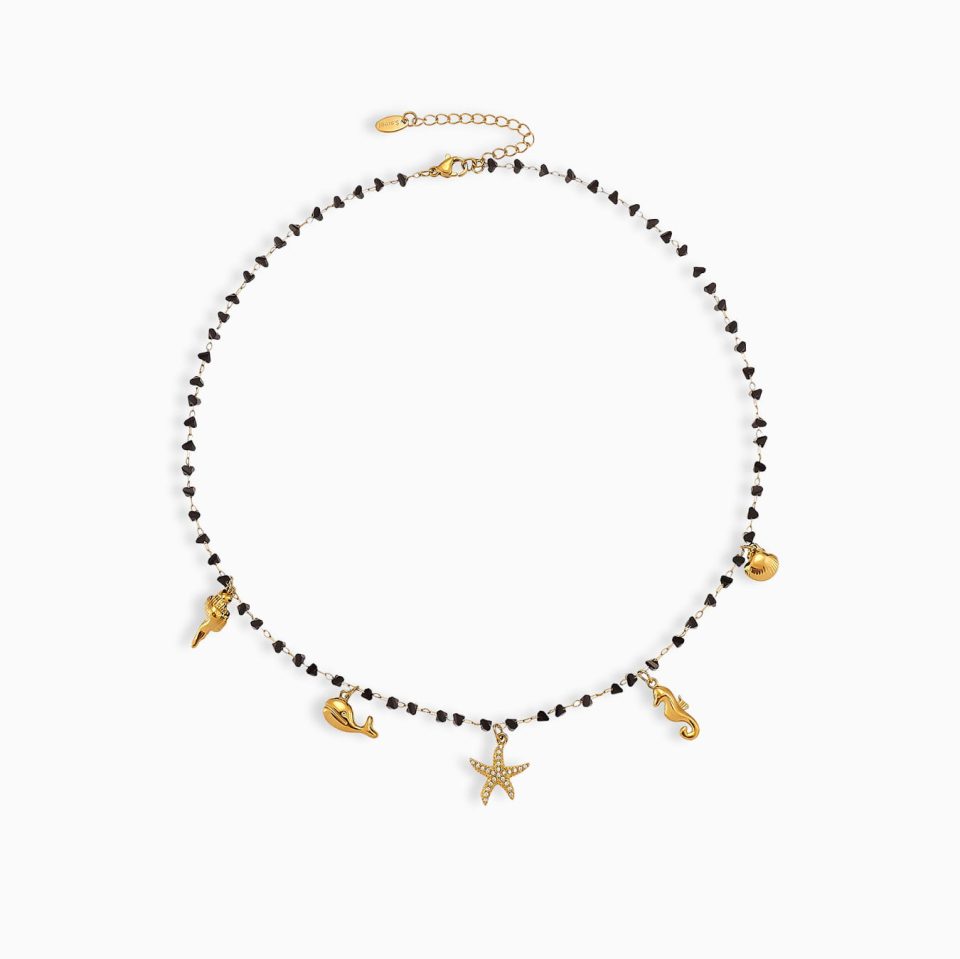 Gold DIY Ocean Series Starfish Charm Necklace 41+5cm on White Background