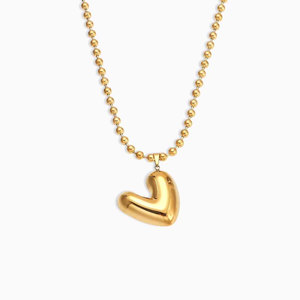 Gold Steel Bead Heart Necklace P1189