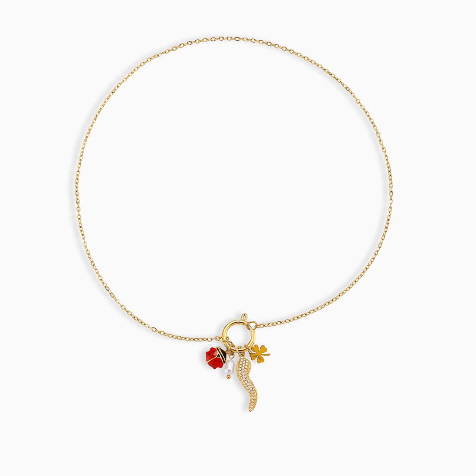 Fiery Love Chili Pepper Zircon Stainless Steel Necklace gold pendant on white background