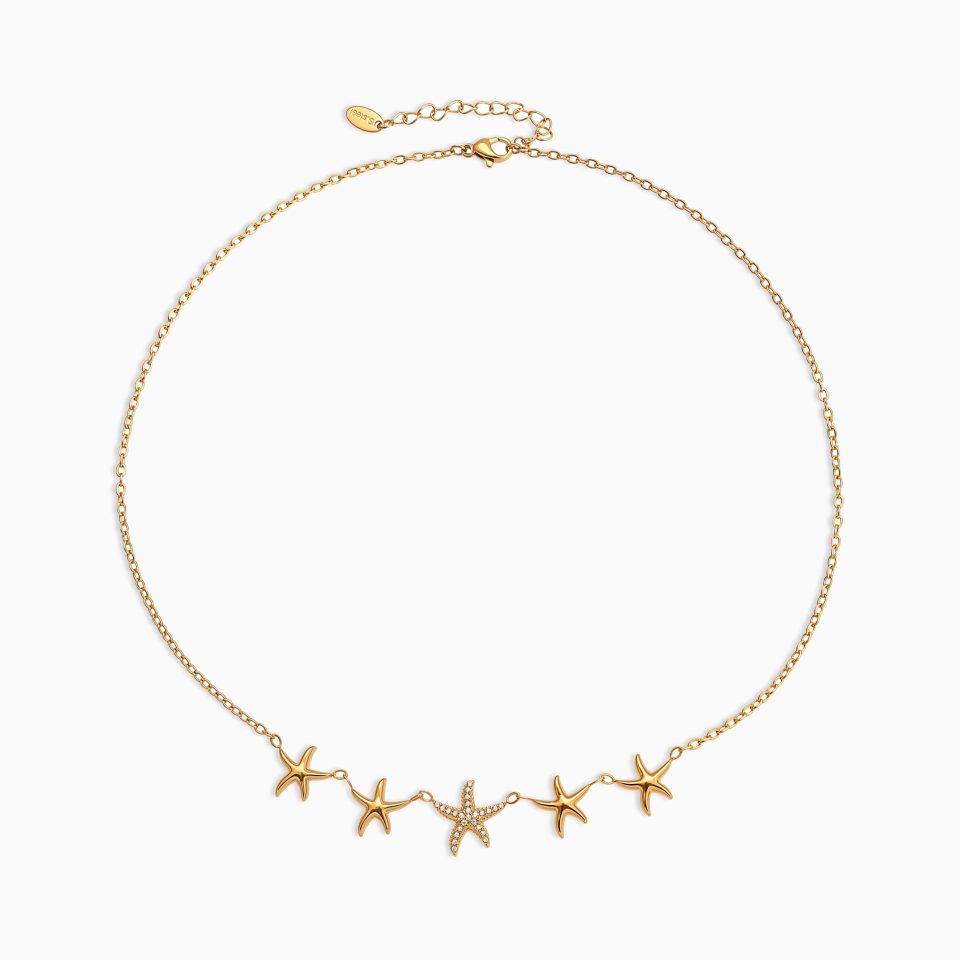 Gold Plated Starfish CZ Necklace 40+5cm White Background – Oumaika Jewelry