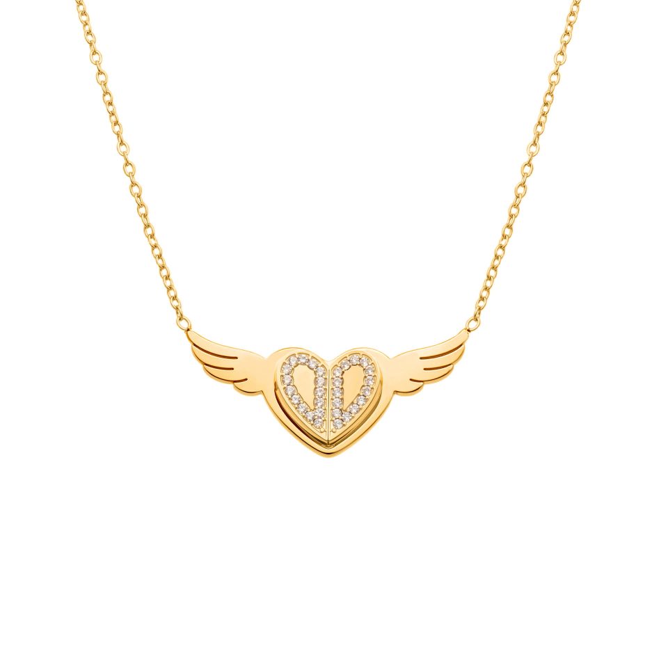 Angel Wing Heart Gold Necklace P1654