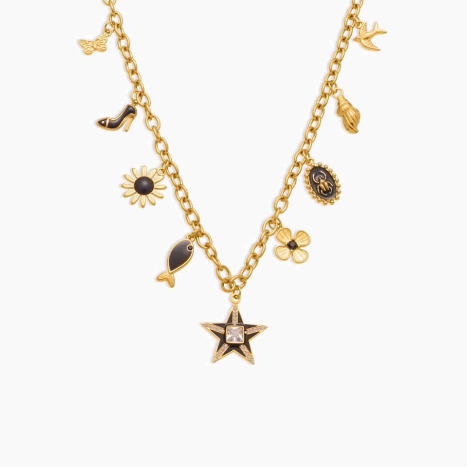 Gold zircon pentagram necklace P081